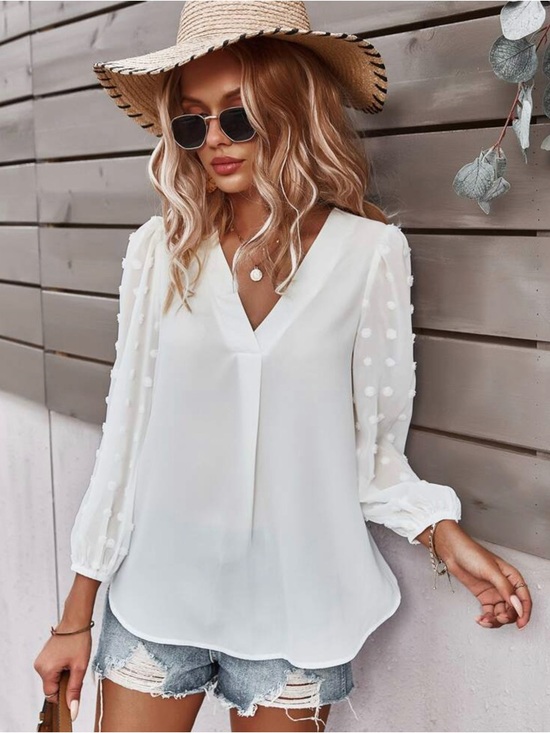 Miss Sparkling Tops - Women's White V-Neck Whimsical Blouse NWOT